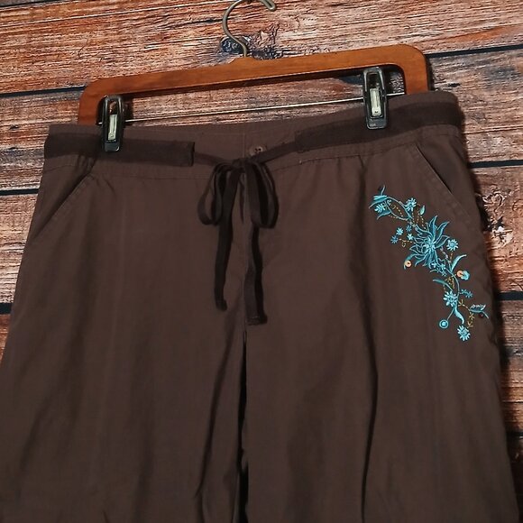 SO Vintage Cargo Pants 11 Brown Baggy Wide Leg Embroidered Beaded Convertible - Picture 5 of 11